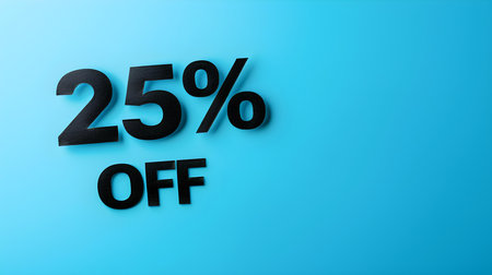 Black '25% OFF' Promotional Sign on a Sky Blue Background with Copy Spaceの素材