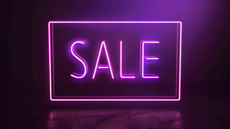 Glowing Purple 'SALE' Neon Sign in a Luxurious Settingの素材