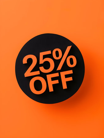 Black '25% OFF' Promotional Sign on an Orange Backgroundの素材