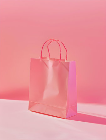 Pink shopping bag on a pink backgroundの素材