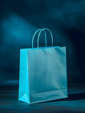 Sky Blue Shopping Bag on a dark backgroundの素材