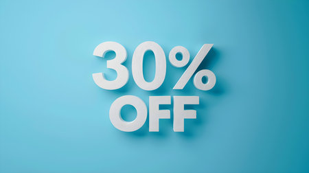 White '30% OFF' Promotional Sign on a Blue Background with Copy Spaceの素材