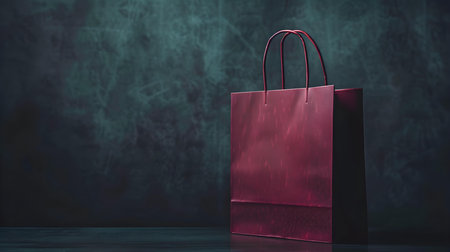 Burgundy shopping bag on a dark background with copy spaceの素材