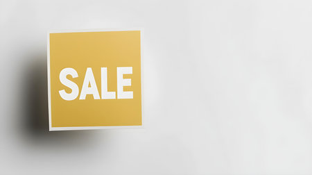 White 'SALE' Text on a Gold Square Paper Note. White background with copy spaceの素材