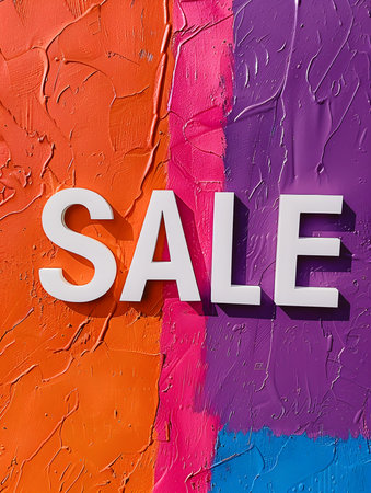 White 'SALE' Sign on a Multicolor Backgroundの素材