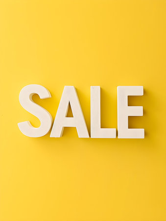 White 'SALE' Sign on a Light Yellow Backgroundの素材