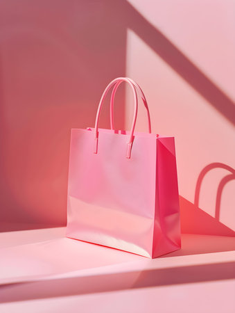 Light pink shopping bag on a light pink backgroundの素材