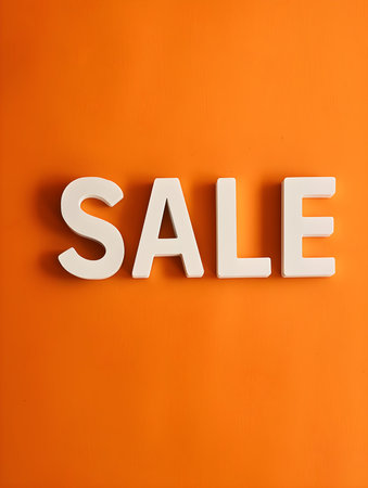 White 'SALE' Sign on a Light Orange Backgroundの素材