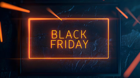 Glowing Orange 'BLACK FRIDAY' Neon Sign in a Luxurious Settingの素材