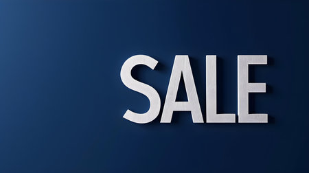 White 'SALE' Sign on a Navy Blue Background with Copy Spaceの素材