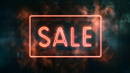 Glowing Rose Gold 'SALE' Neon Sign in a Luxurious Settingの素材