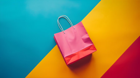 Multicolor Shopping Bag on a multicolor Background with Copy Spaceの素材