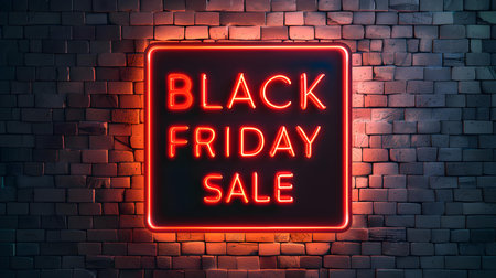 Orange Neon 'BLACK FRIDAY SALE' Sign on a Brick Wallの素材