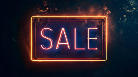 Glowing Rose Gold 'SALE' Neon Sign in a Luxurious Settingの素材