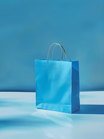 Sky Blue Shopping Bag on a sky blue backgroundの素材