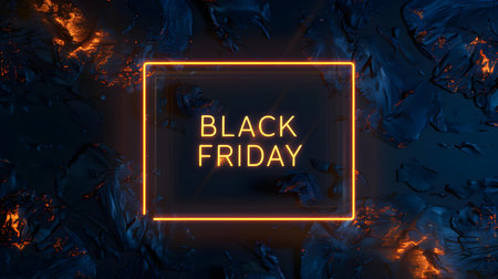 Glowing Gold 'BLACK FRIDAY' Neon Sign in a Luxurious Settingの素材