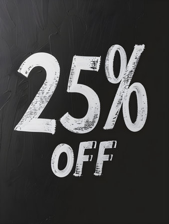 White '25% OFF' Promotional Sign on a Black Backgroundの素材