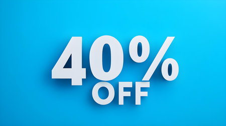 White '40% OFF' Promotional Sign on a Blue Background with Copy Spaceの素材