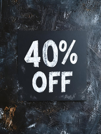 White '40% OFF' Promotional Sign on an Anthracite Backgroundの素材