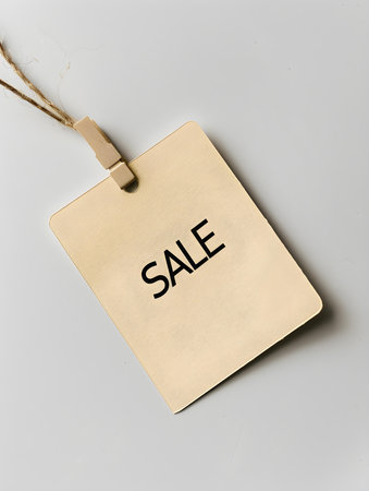 Black 'SALE' Text on a Beige Square Paper Note. White Backgroundの素材