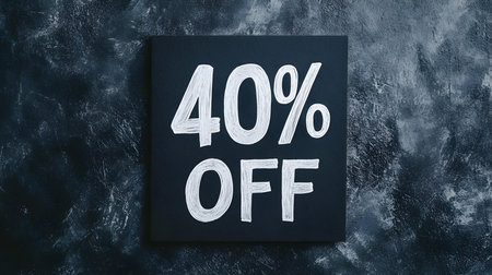 White '40% OFF' Promotional Sign on an Anthracite Background with Copy Spaceの素材