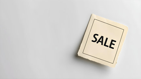 Black 'SALE' Text on a Beige Square Paper Note. White background with copy spaceの素材