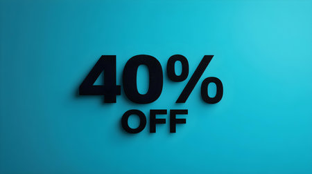 Black '40% OFF' Promotional Sign on a Cyan Background with Copy Spaceの素材