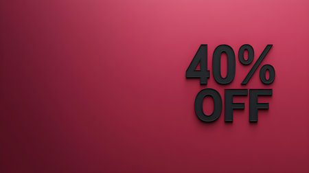 Black '40% OFF' Promotional Sign on a Burgundy Background with Copy Spaceの素材