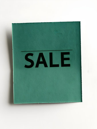 Black 'SALE' Text on a Dark Green Square Paper Note. White Backgroundの素材