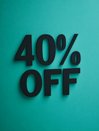 Black '40% OFF' Promotional Sign on an Emerald Backgroundの素材