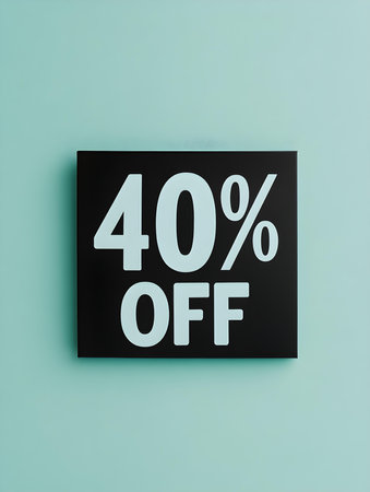 Black '40% OFF' Promotional Sign on a Light Green Backgroundの素材