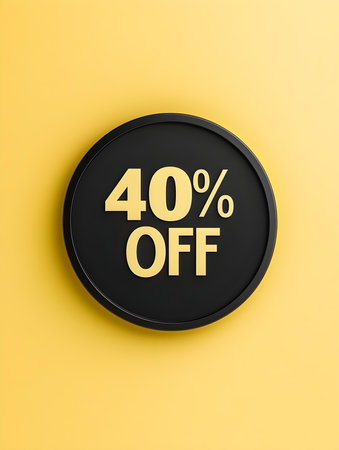 Black '40% OFF' Promotional Sign on a Light Yellow Backgroundの素材