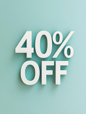 White '40% OFF' Promotional Sign on a Light Green Backgroundの素材