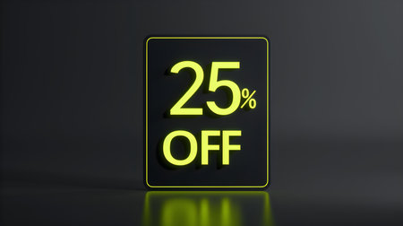 Light Green '25% OFF' Neon Sign on an elegant Dark Backgroundの素材