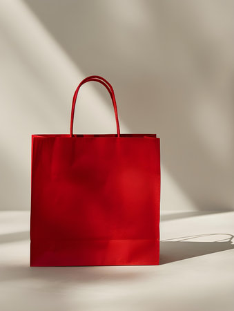 Red shopping bag on a light backgroundの素材