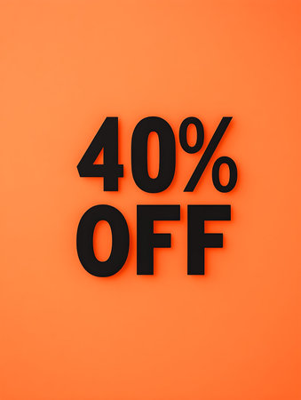 Black '40% OFF' Promotional Sign on an Orange Backgroundの素材