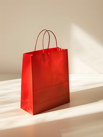 Red shopping bag on a light backgroundの素材