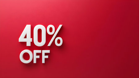 White '40% OFF' Promotional Sign on a Ruby Background with Copy Spaceの素材