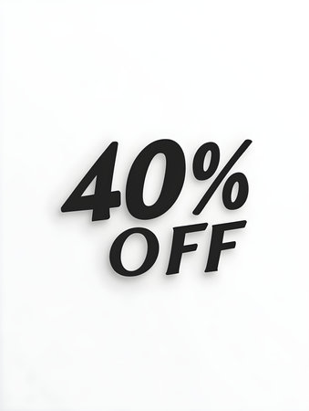 Black '40% OFF' Promotional Sign on a White Backgroundの素材