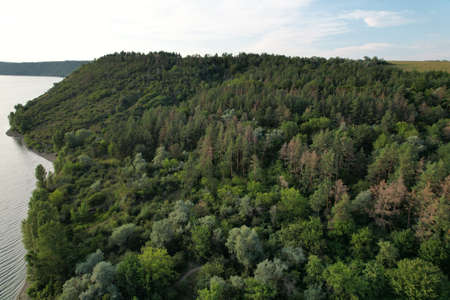Aerial panoramic view of Dnister river.  Western Ukraine. Europe.