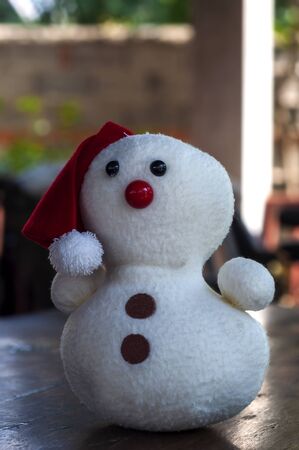 A cute little teddy snowman toy for kids to play with.の写真素材