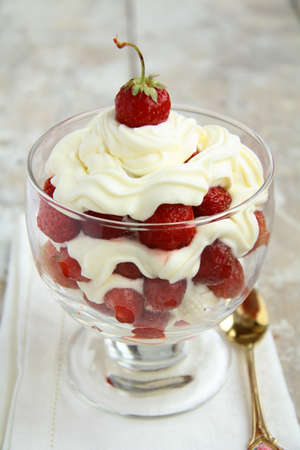 strawberries with whipped creamの写真素材