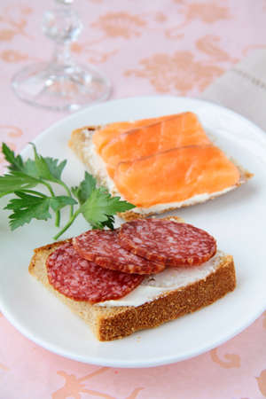 canape sandwiches with salmon and salami canape sandwiches with salmon and salami