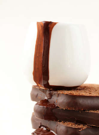 chocolate cake with chocolate frosting sauceの写真素材