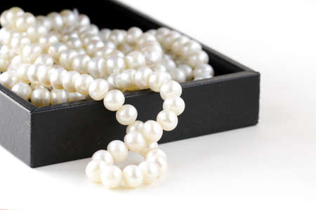 macro pearls in black gift boxの写真素材