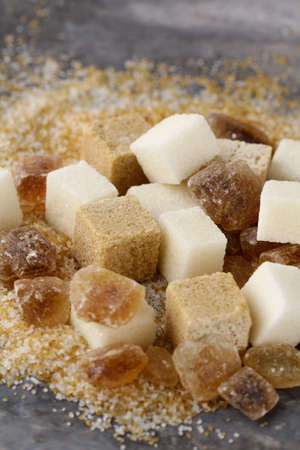 different types of sugar - brown, white and refined sugarの写真素材