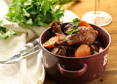 chicken in wine, coq au vin - traditional French cuisine chicken in wine, coq au vin - traditional French cuisine