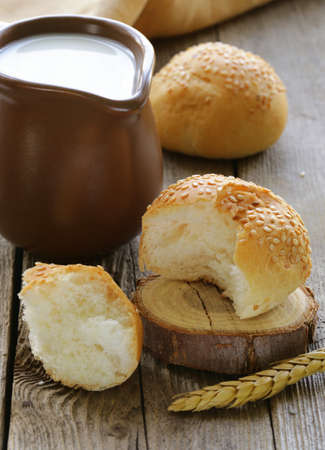 jug of fresh milk and bread -  rustic still life