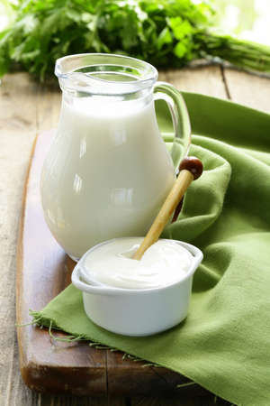still life of dairy products  milk, sour cream の写真素材