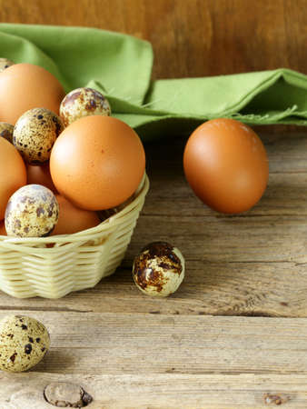 organic fresh eggs on a wooden table